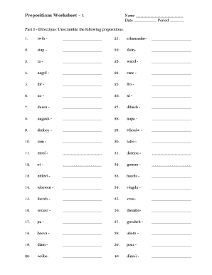 unscramble prepositions worksheets fill online printable fillable blank pdffiller