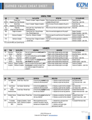 Fillable Online EARNED VALUE CHEAT SHEET Fax Email Print - pdfFiller
