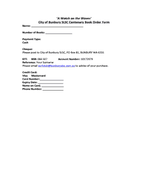 Centenary Book Order Form - City of Bunbury Surf Life