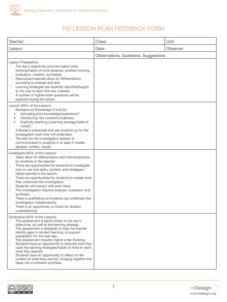 lesson plan feedback form Preview on Page 1