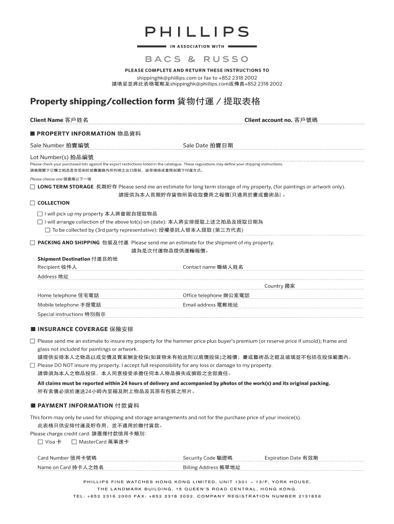Fillable Online Property shippingcollection form Fax Email Print ...