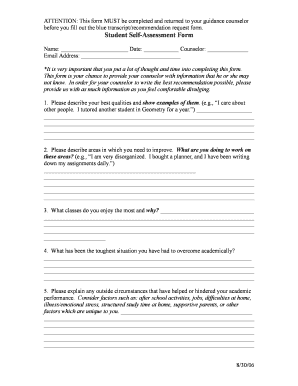 Student Self-Assessment Form - RSU 22 - rsu22