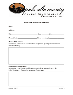 Application for Board Membership Name - Palo Alto County Gaming ... - paloaltogaming