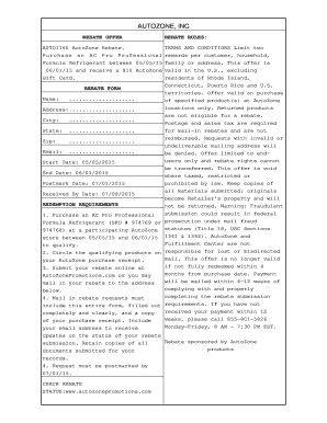 Six sigma project charter template - AUTOZONE, INC REBATE OFFER AUTO1160 AutoZone Rebate