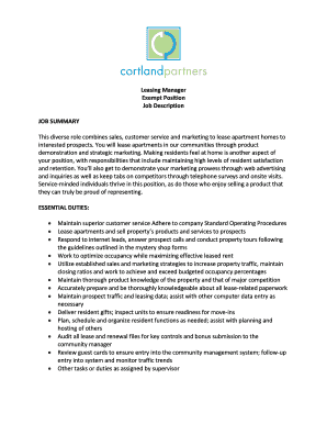 Leasing Manager Exempt Position Job Description - Cortland