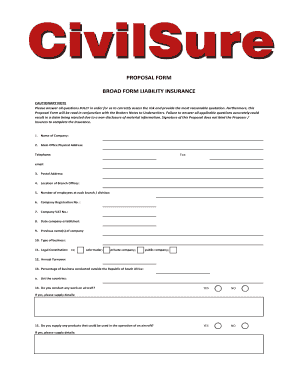 Fillable Online civilsure co PROPOSAL FORM BROAD FORM LIABILITY ...