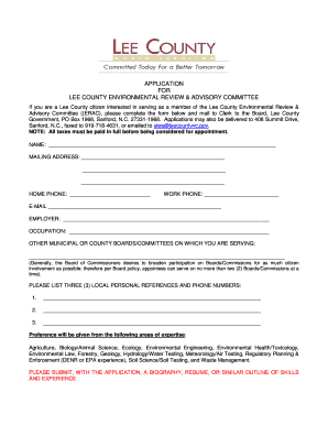 Application for lee county environmental review & advisory committee - lee ces ncsu