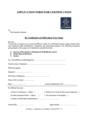 APPLICATION FORM FOR CERTIFICATION - GoodWeave Nepal - goodweavenepal