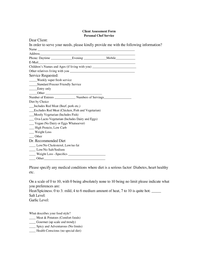 client assessment form Preview on Page 1