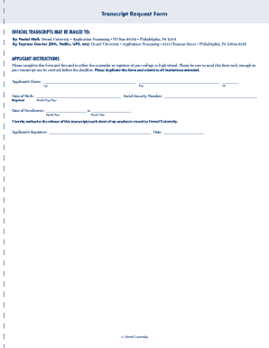 Fillable Online drexel BTranscript Requestb Form - Drexel bUniversityb