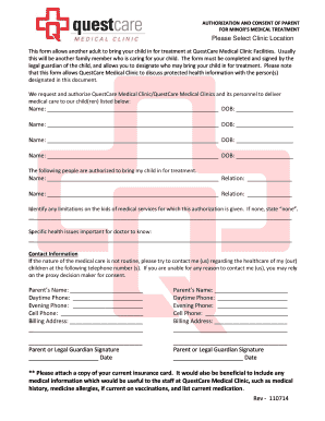 Consent to treatment form pdf - Minor Consent Form - Questcare Medical Clinic