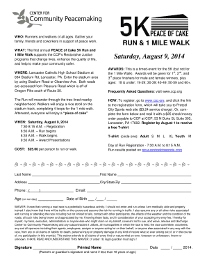 RUN & 1 MILE WALK Saturday, August 9, 2014 - Center for ... - ccp