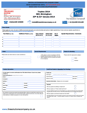 Hotel and Accommodation Enquiry Form - Trophex Show 2014 - NEC Birmingham - The Solutions Company TSC Hotel and Accommodation Enquiry Form - Trophex Show 2014 - NEC Birmingham - Hotel and Accommodation Enquiry Form - Trophex Show 2014 -