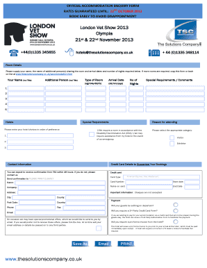 Hotel and Accommodation Enquiry Form - 2013 London Vet Show, LVS 2013 - London, Olympia - The Solutions Company TSC. Hotel and Accommodation Enquiry Form - 2013 London Vet Show, LVS 2013 - London, Olympia - The Solutions Company TSC