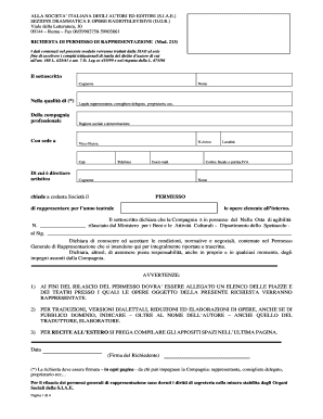 Fillable online richiesta di permesso di rappresentazione mod 213 ... Permesso online