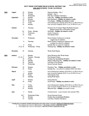 Fillable Online 2018-2019 SCHOOL YEAR CALENDAR Fax Email Print - pdfFiller