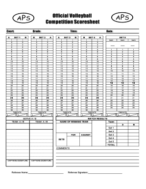 Official Volleyball Competition Scoresheet - APS Sport