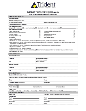 Fillable Online CUSTOMER VERIFICATION FORM Corporate Fax Email Print ...