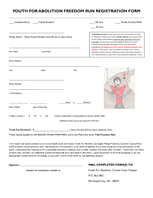 YOUTH FOR ABOLITION FREEDOM RUN REGISTRATION FORM
