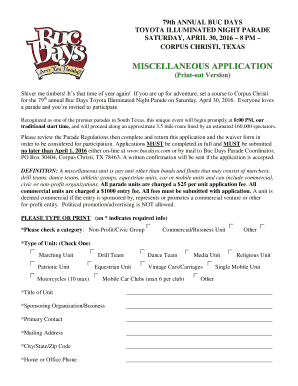 Fillable Online 79th ANNUAL BUC DAYS TOYOTA ILLUMINATED NIGHT PARADE ...