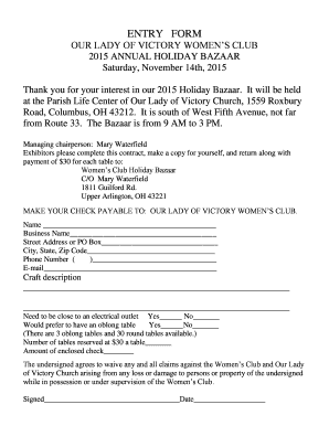 2007 ANNUAL HOLIDAY BAZAAR ENTRY FORM - Our Lady of Victory - ourladyofvictory