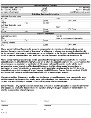 Individual Personal Guaranty Individual Guarantor Information