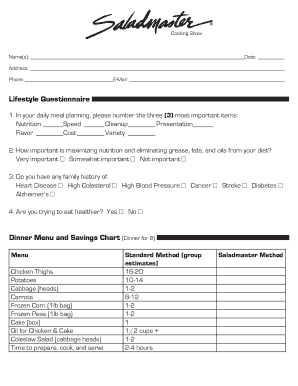 2013 Lifestyle Questionnair.indd - university - Saladmaster