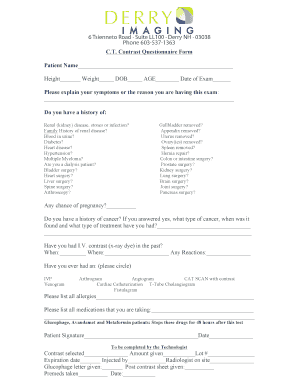 Fillable Online CT Contrast Questionnaire Form Please explain your Fax ...