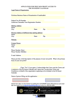 Ins5210 form - APPLICATION FOR NON-PROFIT ACCESS TO THE HI-DESERT CALENDAR