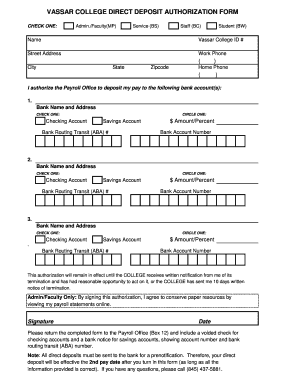 Monthly work schedule - BVASSARb COLLEGE DIRECT DEPOSIT AUTHORIZATION FORM