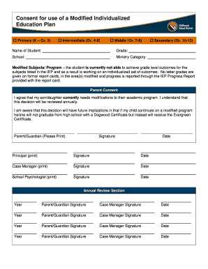 Consent for use of a Modified Individualized Education Plan - ssc sd33 bc
