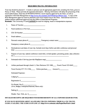 REQUIRED TRAVEL INFORMATION Reminder CANNOT - bmb colostate