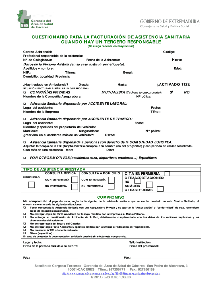 Cuestionario para la facturaci n de asistencia sanitaria cuando hay Vista previa en la página 1