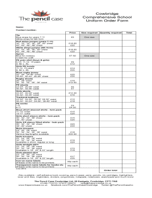 Cowbridge Comprehensive School Uniform Order Form - cowbridgecomprehensiveschool co