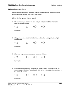 Debate Feedback form - College Readiness Assignments for Texas