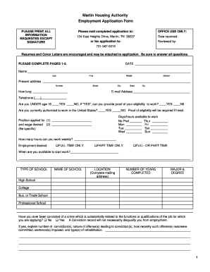 Sample Employment Application Form - Martin Housing