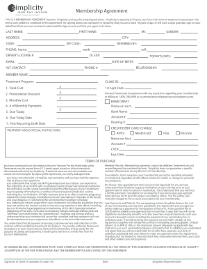 Membership Agreement for Laser Hair Removal