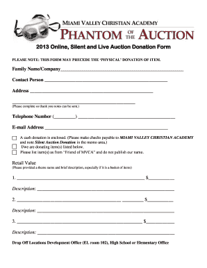 2013 Online Silent and Live Auction Donation Form