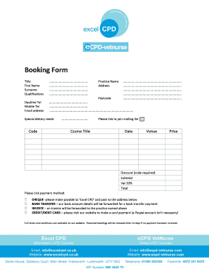 Invoice record keeping template excel - Booking Form - Excel CPD - excelcpd co