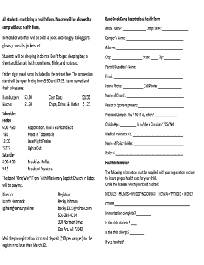 Da form 3955 - All students must bring a health form No one will be - buddcreek