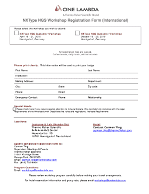 NXType NGS Workshop Registration Form International