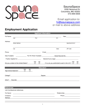 fillable online employment application saunaspace fax email print