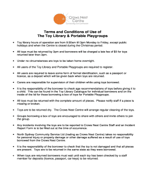 Terms and Conditions of Use of The Toy Library amp Portable - crowsnestcentre org