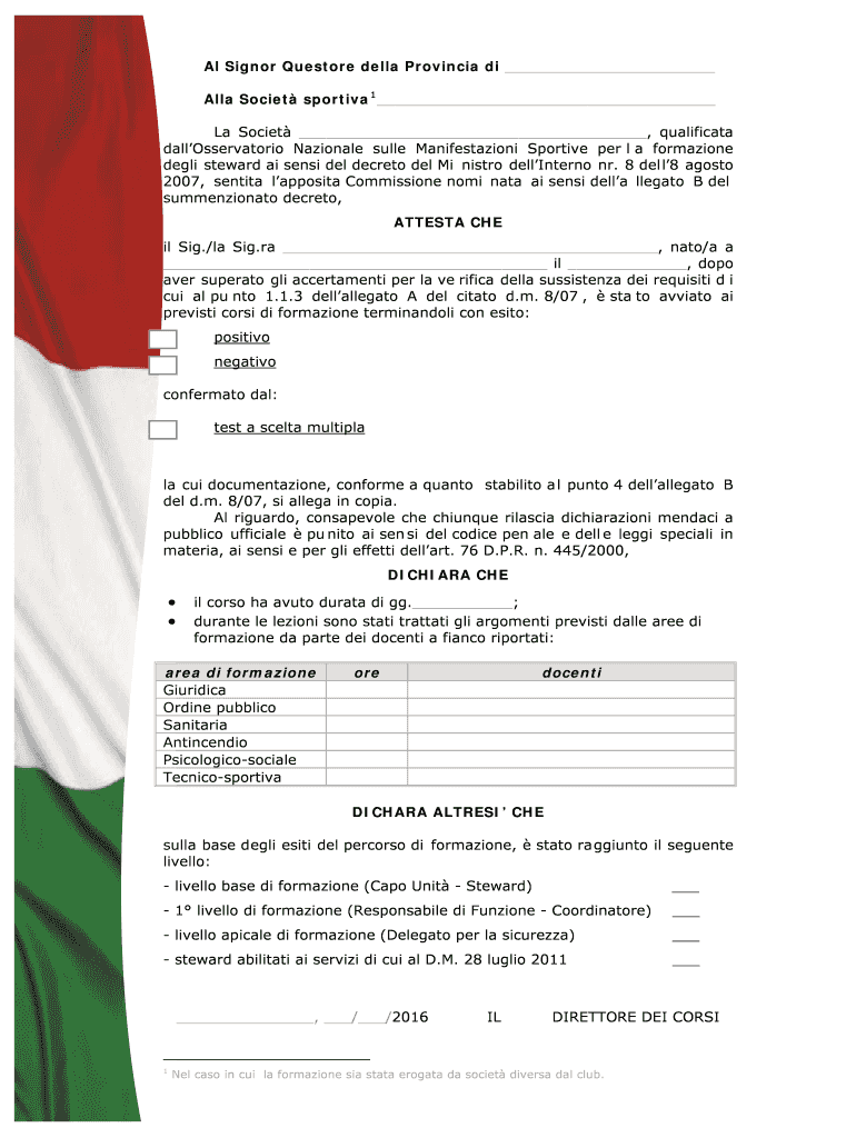 Attestato - Osservatorio Nazionale sulle Manifestazioni Sportive Preview on Page 1