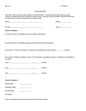 Fillable Online Mrs. Lee US History Project Brag Sheet Name - Mrs. Lee's History ... Fax Email ...