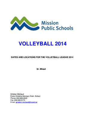 Volleyball scoresheet template - VOLLEYBALL 2014 - School District 75 Mission - morrison mpsd