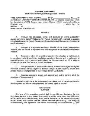 LICENSE AGREEMENT TheCourse for Project Management - Online