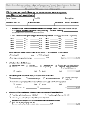 Einkommenserklrung fr den sozialen Wohnungsbau