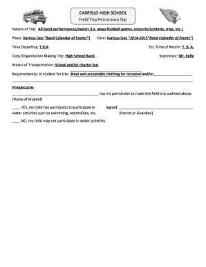 Consent form for school trip - CANFIELD HIGH SCHOOL Field Trip Permission Slip - Canfield Bands