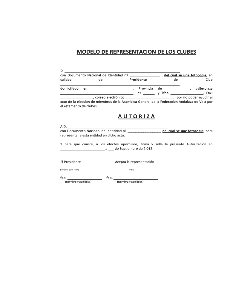 MODELO DE REPRESENTACION DE LOS CLUBES ELECCIONES ASAMBLEA GENERAL - fav Vista previa en la página 1